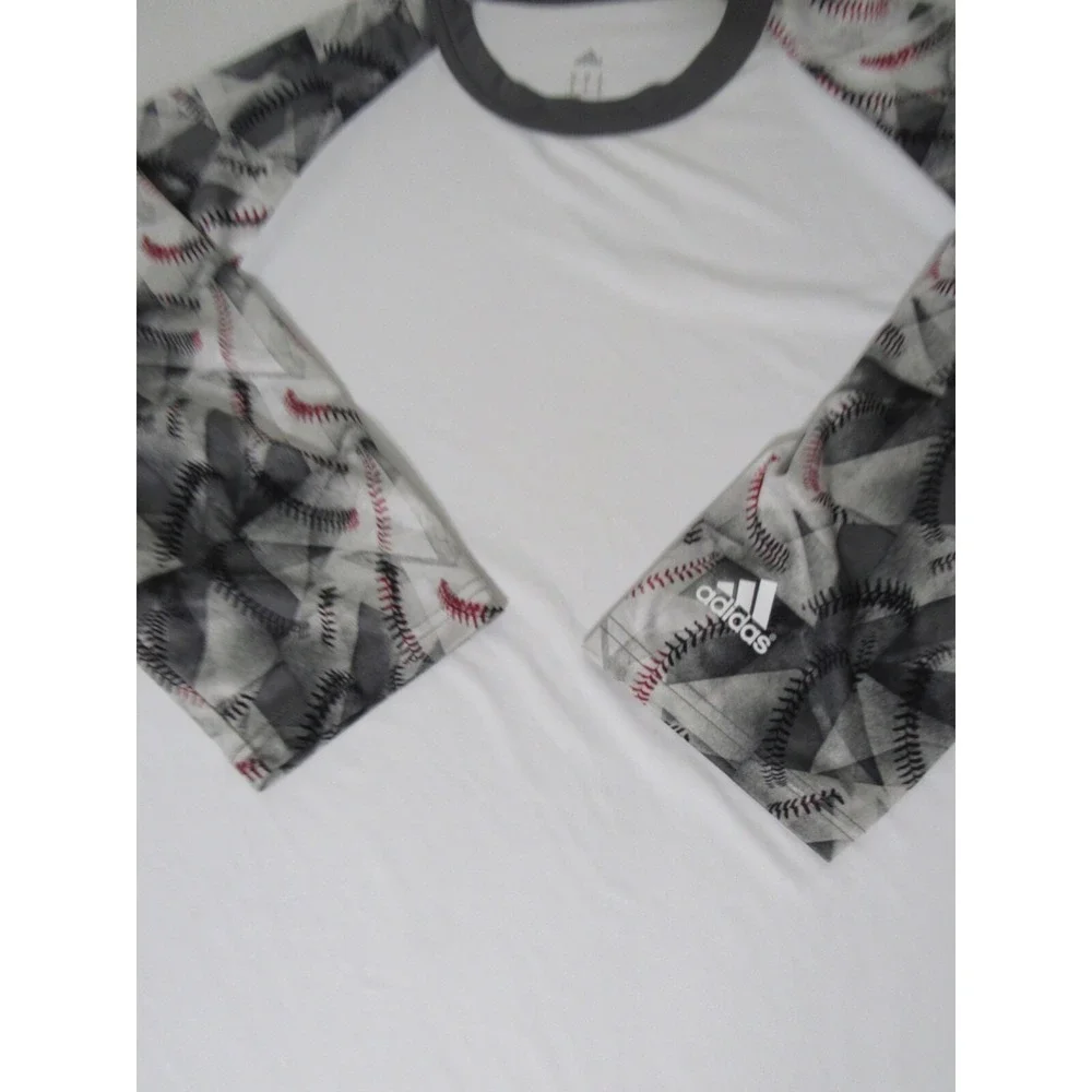 Adidas 3/4 Sleeve White Gray Baseball Poly Stretch Activewear Novelty Sz XL‎